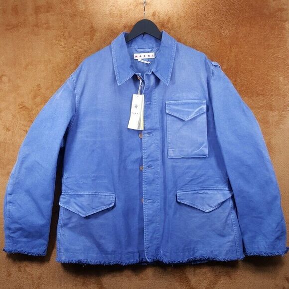 MARNI Barn Jacket Mens Size 48 Blue Overdyed Cotton Canvas Adjustable $1550 - Picture 3 of 10